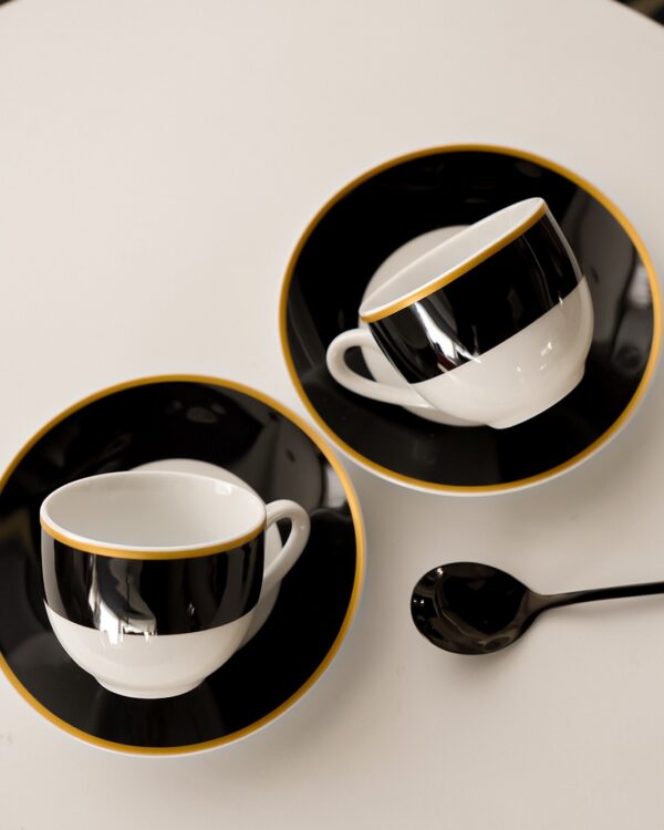 Set Tazzine da Caffè Onyx Bianche e Nere Con Piattino 6 Pezzi