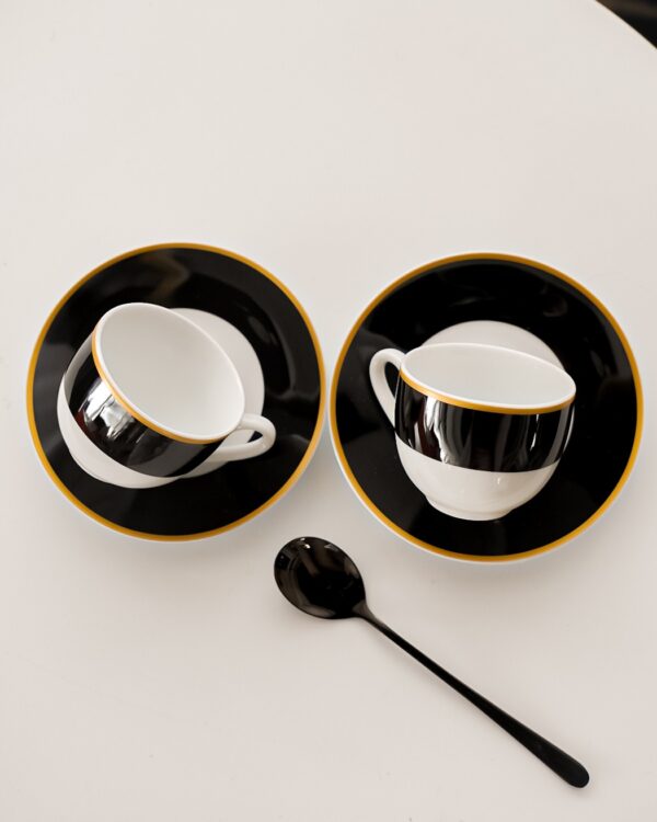 Set Tazzine da Caffè Onyx Bianche e Nere Con Piattino 6 Pezzi