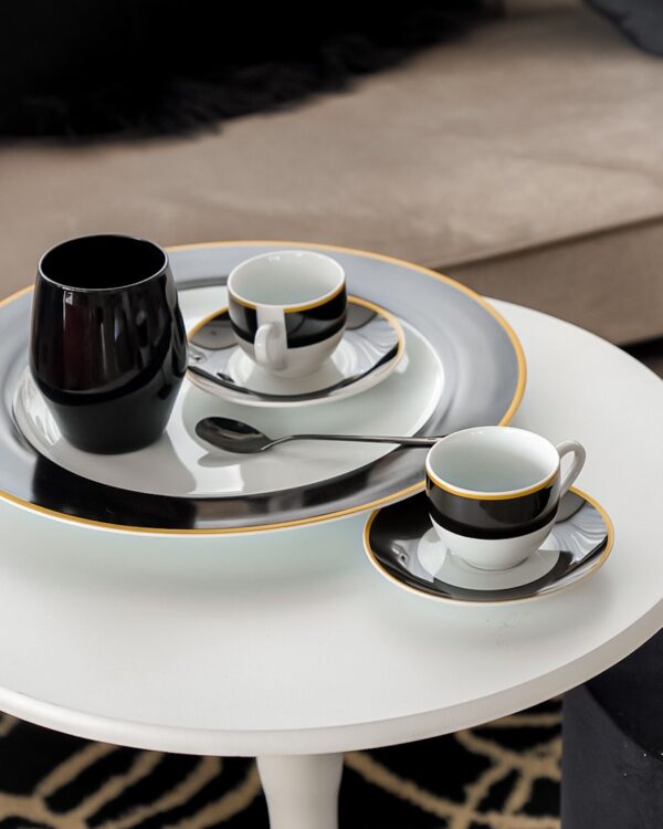 Set Tazzine da Caffè Onyx Bianche e Nere Con Piattino 6 Pezzi