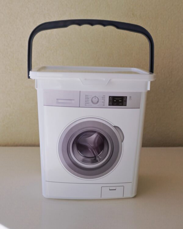 Contenitore Porta Pods o Detersivi A forma Di Lavatrice Con Manico