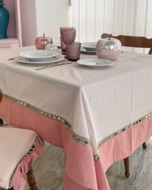 Tovaglia Ikebana Trattamento Idrorepellente Con Balza in Lino
