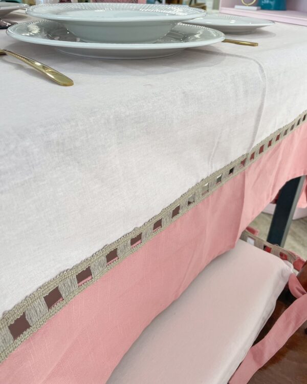 Tovaglia Ikebana Trattamento Idrorepellente Con Balza in Lino