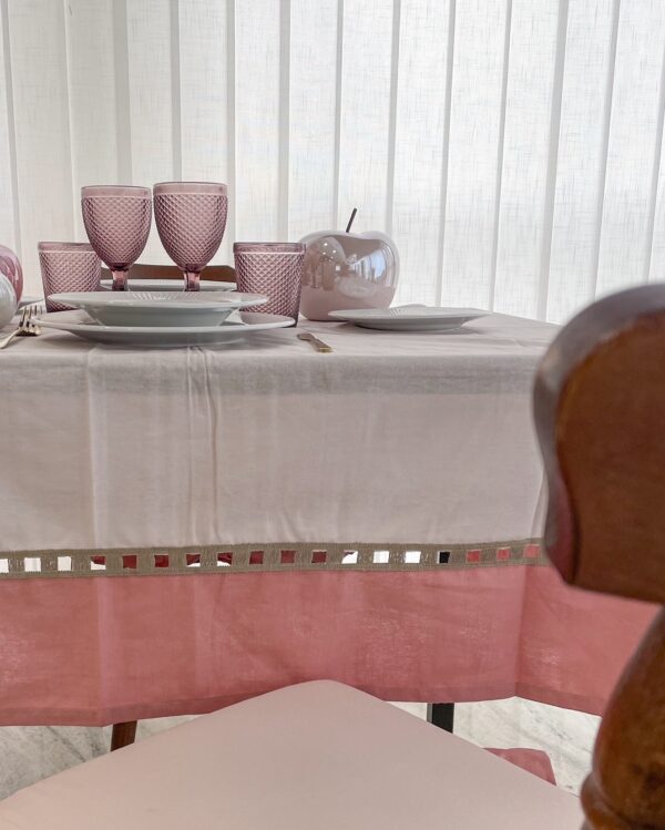 Tovaglia Ikebana Trattamento Idrorepellente Con Balza in Lino
