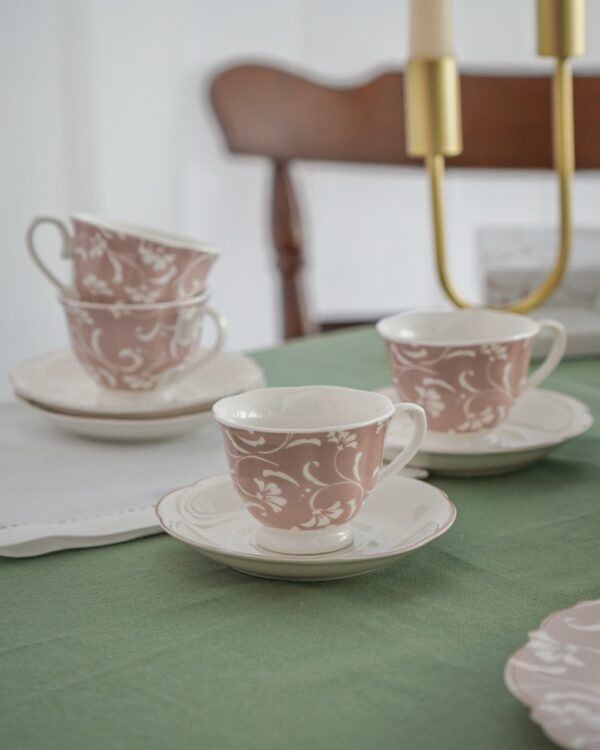 Set da 4 Tazzine da Caffè Lady Con Piattino in Porcellana Preziosa Luxury
