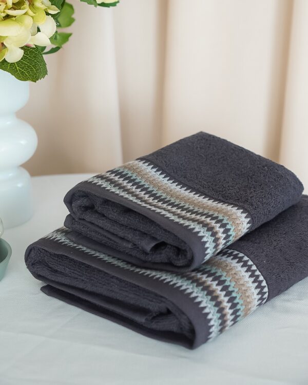 Set 2 Asciugamani Oslo Viso e Ospite Vingi Ricami in Spugna di Cotone 100%