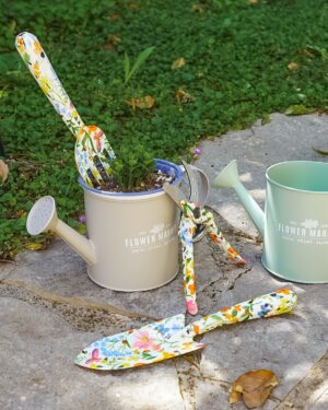 Kit da Giardinaggio In Metallo Decorato Floreale