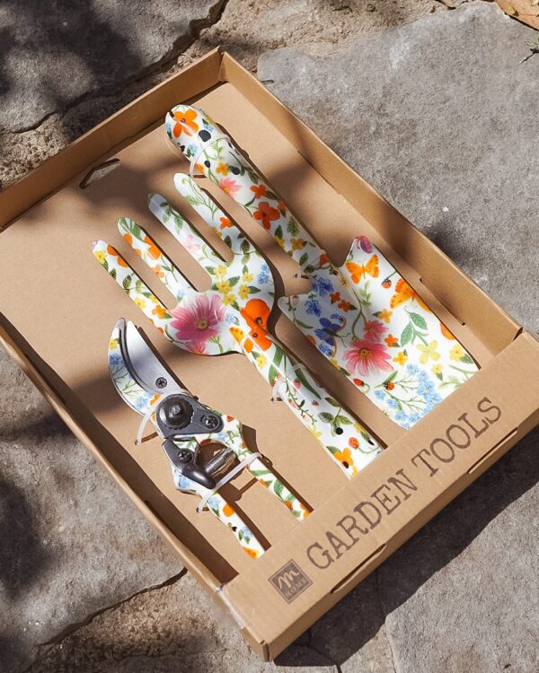 Kit da Giardinaggio In Metallo Decorato Floreale