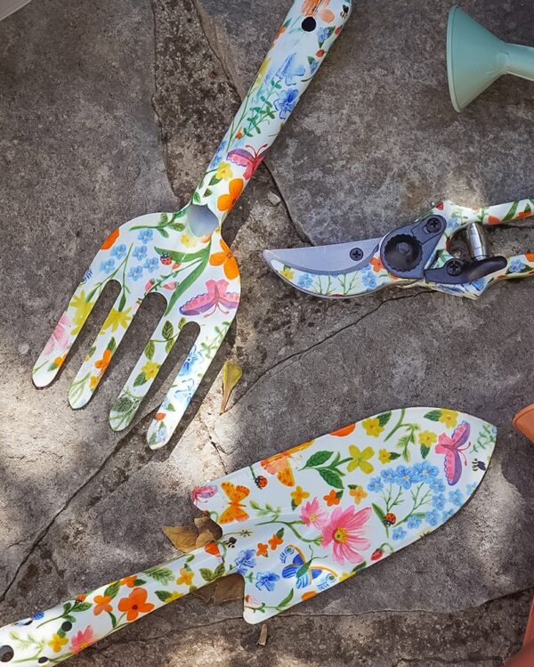 Kit da Giardinaggio In Metallo Decorato Floreale