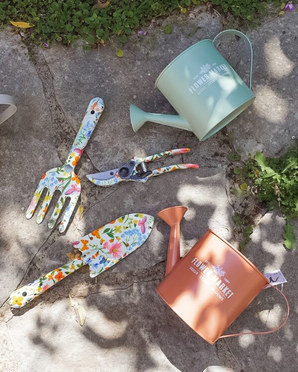 Kit da Giardinaggio In Metallo Decorato Floreale
