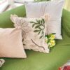Cuscino Arredo Verde e Beige Hanna Home Con Disegno Floreale e Frange Con Zip