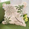 Cuscino Arredo Verde e Beige Hanna Home Con Disegno Floreale e Frange Con Zip