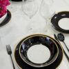 Servizio di Piatti Onyx Bianchi e Neri Bordo Oro 24 Pezzi