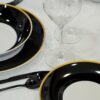Servizio di Piatti Onyx Bianchi e Neri Bordo Oro 24 Pezzi
