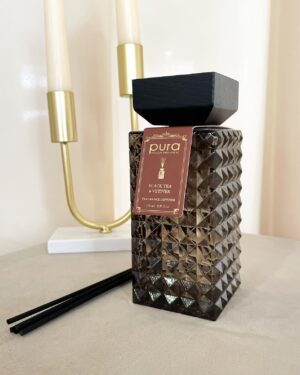 Diffusore Pura di Fragranza Black Tea e Vetiver Contenitore Elegante in Vetro Tappo in Legno250 ml