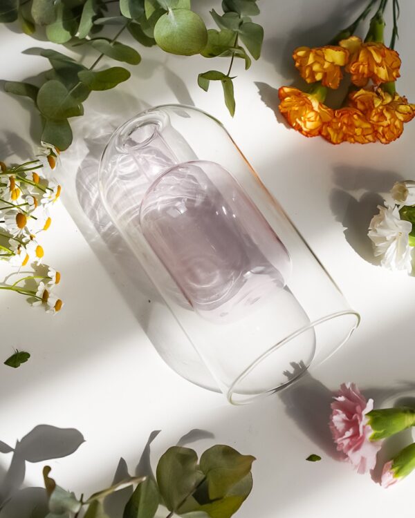 Vaso in Vetro Trasparente a Doppia Parete Con Interno Colorato-15951