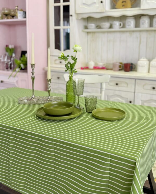 Tovaglia in Cotone Da 6 e 12 Posti Linea Dizzy A Righe Verde o Azzurra-16324