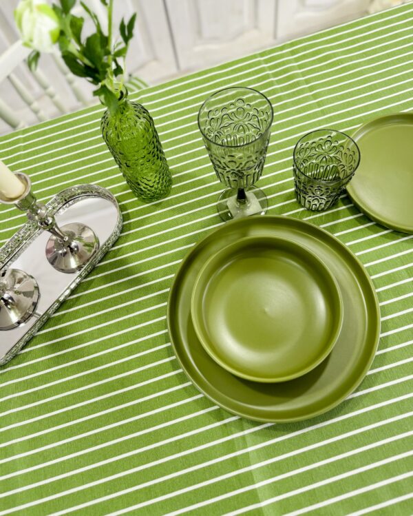 Tovaglia in Cotone Da 6 e 12 Posti Linea Dizzy A Righe Verde o Azzurra