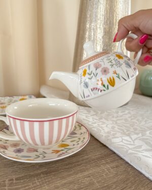 Teiera Glady Con Tazza In Porcellana Ad Con 2 Motivi Floreali