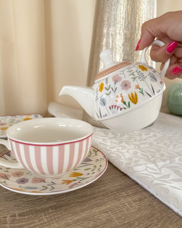 Teiera Glady Con Tazza In Porcellana Ad Con 2 Motivi Floreali