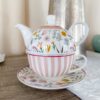 Teiera Glady Con Tazza In Porcellana Ad Con 2 Motivi Floreali