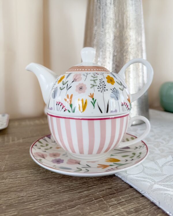 Teiera Glady Con Tazza In Porcellana Ad Con 2 Motivi Floreali