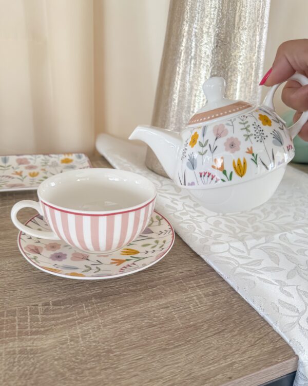 Teiera Glady Con Tazza In Porcellana Ad Con 2 Motivi Floreali