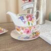 Teiera Glady Con Tazza In Porcellana Ad Con 2 Motivi Floreali