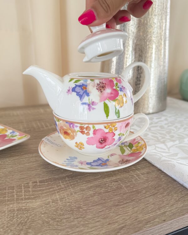 Teiera Glady Con Tazza In Porcellana Ad Con 2 Motivi Floreali