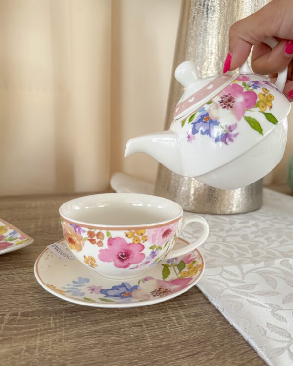 Teiera Glady Con Tazza In Porcellana Ad Con 2 Motivi Floreali