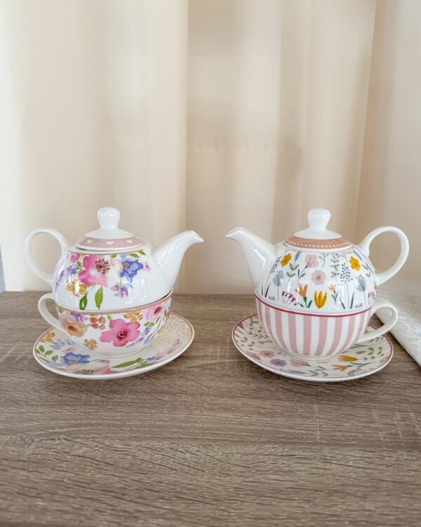 Teiera Glady Con Tazza In Porcellana Ad Con 2 Motivi Floreali