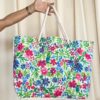 Borsa Mare Flowers Con Manici in Corda tema Floreale Dotata di Zip