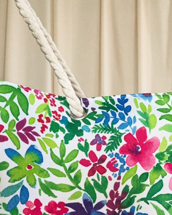 Borsa Mare Flowers Con Manici in Corda tema Floreale Dotata di Zip