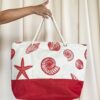 Borsa Mare Conchiglie Rossa e tessuto Grezzo Con zip e Manici in Corda