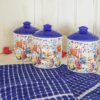 Tris Barattoli in Ceramica Con Tappo Ermetico con Tema Pesci e Corallo Tappo Blu