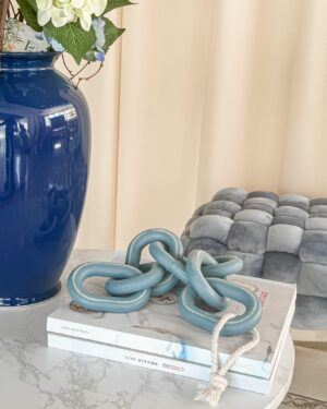 Catena Nodo Decorativa in Legno e Laccetto in Juta In 3 Toni di Azzurro