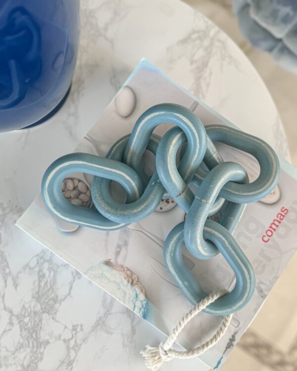 Catena Nodo Decorativa in Legno e Laccetto in Juta In 3 Toni di Azzurro