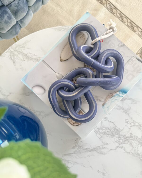 Catena Nodo Decorativa in Legno e Laccetto in Juta In 3 Toni di Azzurro