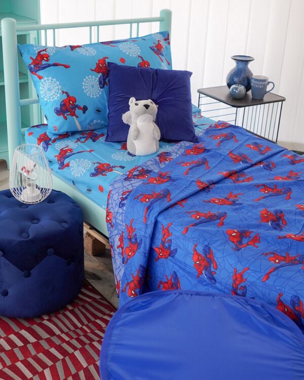 Completo Lenzuola Spider Man Marvel per Cameretta Bambino Celeste e Blu Singolo