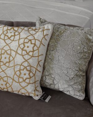 Cuscino Arredo Hanna Home Panna e Oro o Grigio Con Perline