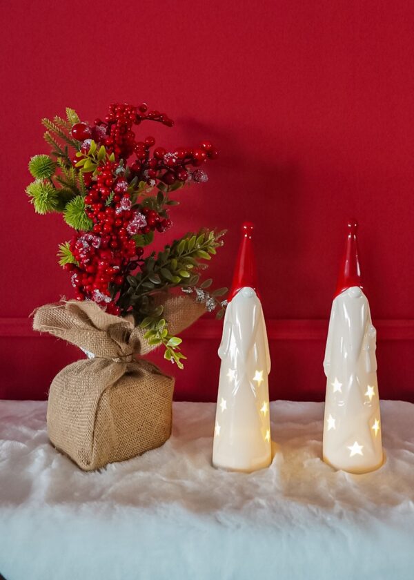 Babbo Natale In Ceramica Natalizio Luminoso Con Cappello Rosso