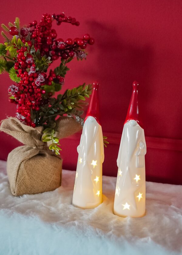 Babbo Natale In Ceramica Natalizio Luminoso Con Cappello Rosso