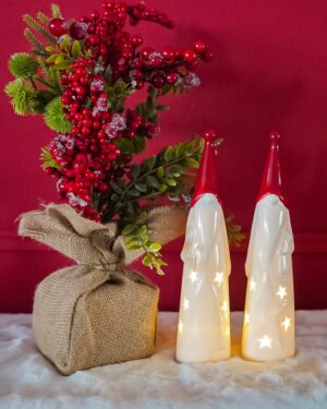 Babbo Natale In Ceramica Natalizio Luminoso Con Cappello Rosso