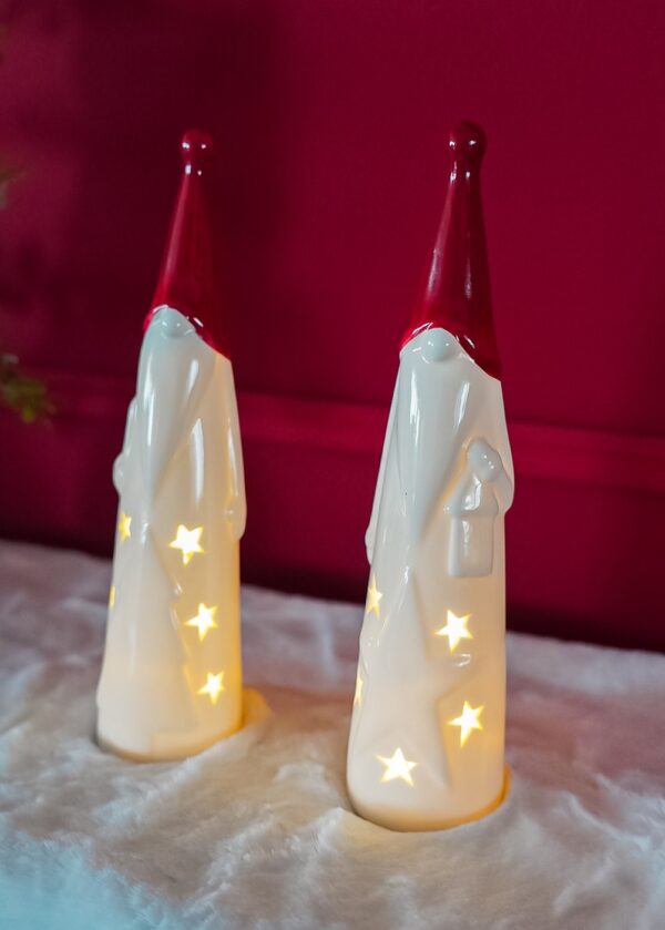 Babbo Natale In Ceramica Natalizio Luminoso Con Cappello Rosso