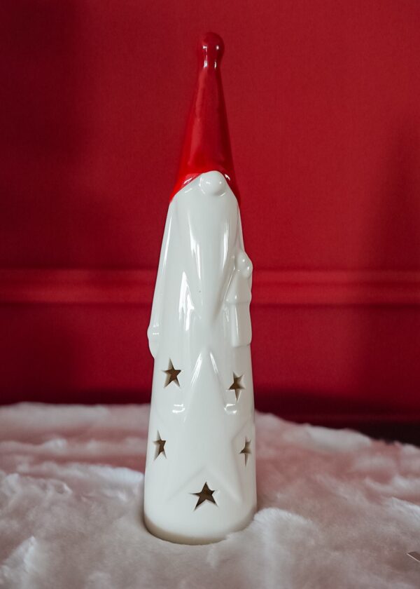 Babbo Natale In Ceramica Natalizio Luminoso Con Cappello Rosso