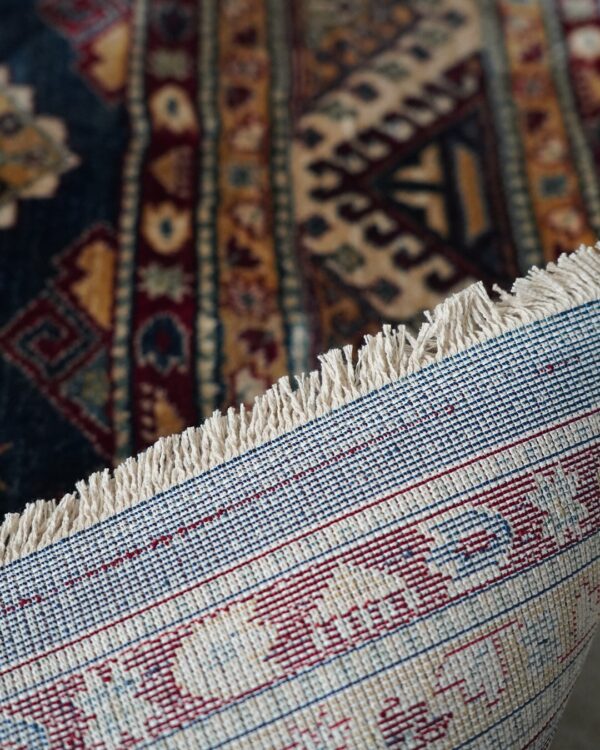 Tappeto Kashan160x240 cm nei Toni Blu Beige e Rosso Classico con Frangia