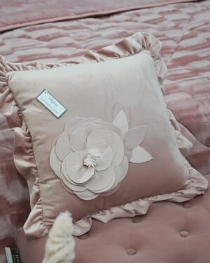 Cuscino Arredo Con Applicazione Fiore in Velluto Con Zip Sfoderabile 45x45 Cm