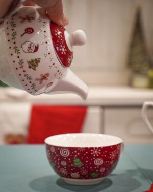 Teiera con tazza In Porcellana Con tema Natalizio AD