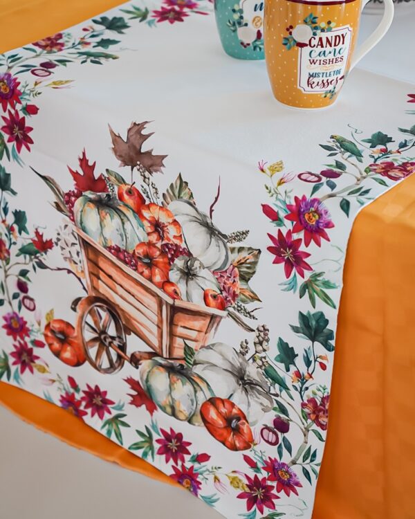Runner in Fantasia Autunnale con Zucca in Lino Grezzo 40x140 cm