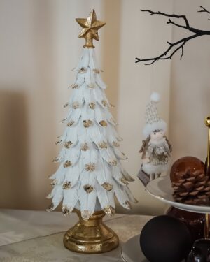 Albero Bianco con Punte Stella e Base Dorate