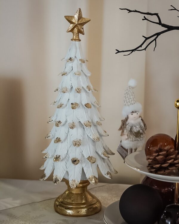 Albero Bianco con Punte Stella e Base Dorate